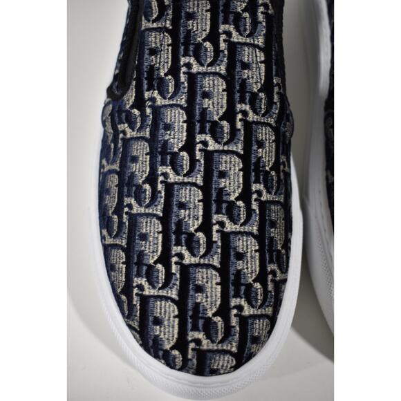 Dior Solar Blue Velvet Oblique Logo White Flat Skate Slip On Low Sneaker 41.5 - Picture 8 of 12